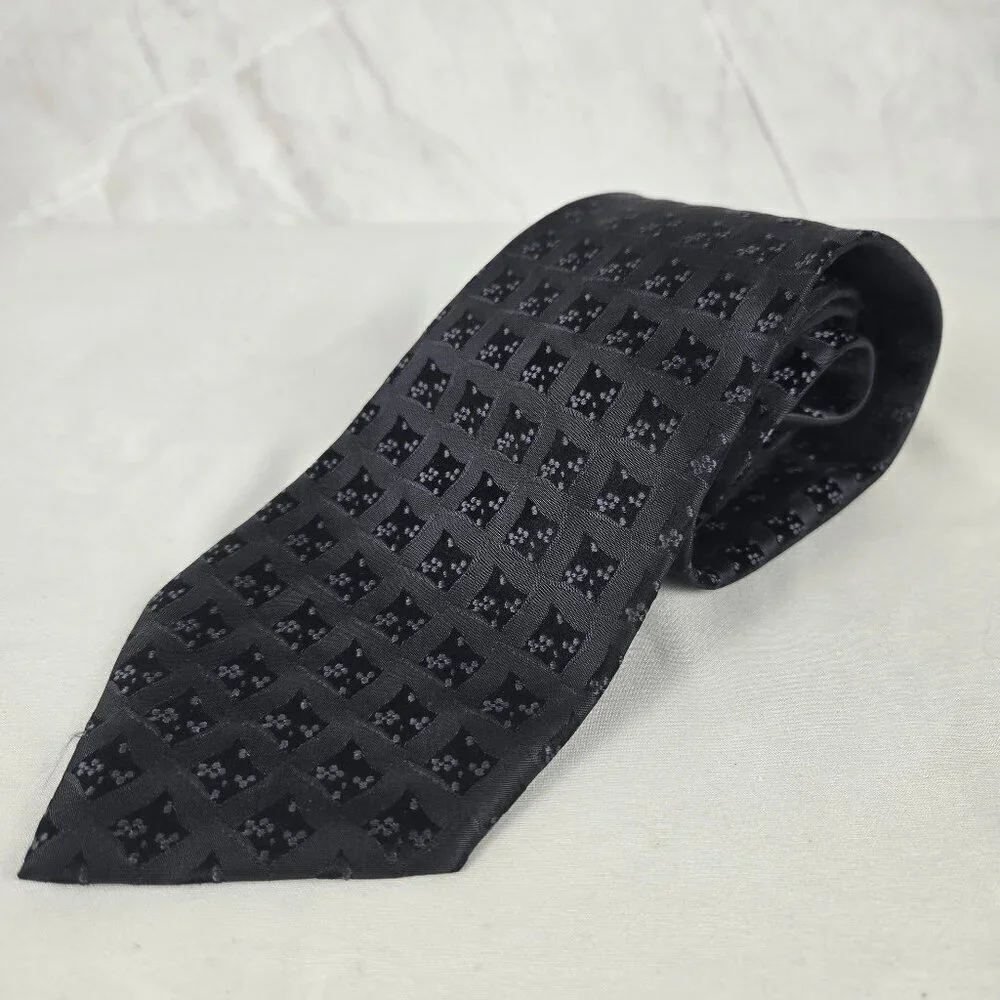Bellini Handmade 100% Silk Men's Tie Black on Black Patterned Office Formal